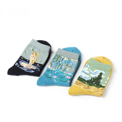 Famous Painting Pure Cotton Mid-Length Socks - Azure Art Shop