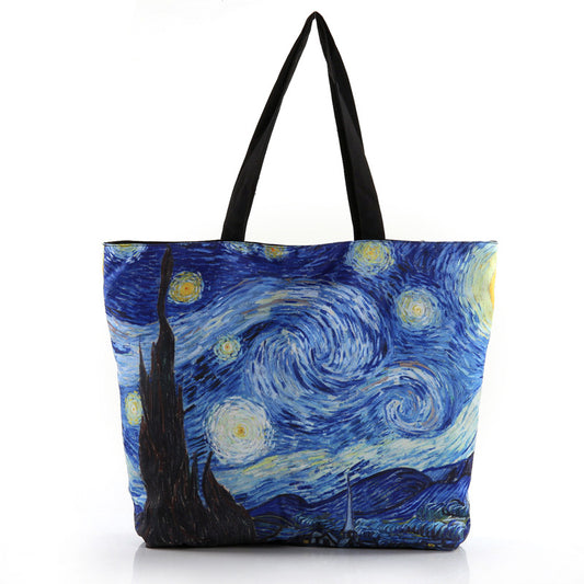 Van Gogh works literary youth shoulder bag printing zipper shopping bag - Azure Art Shop