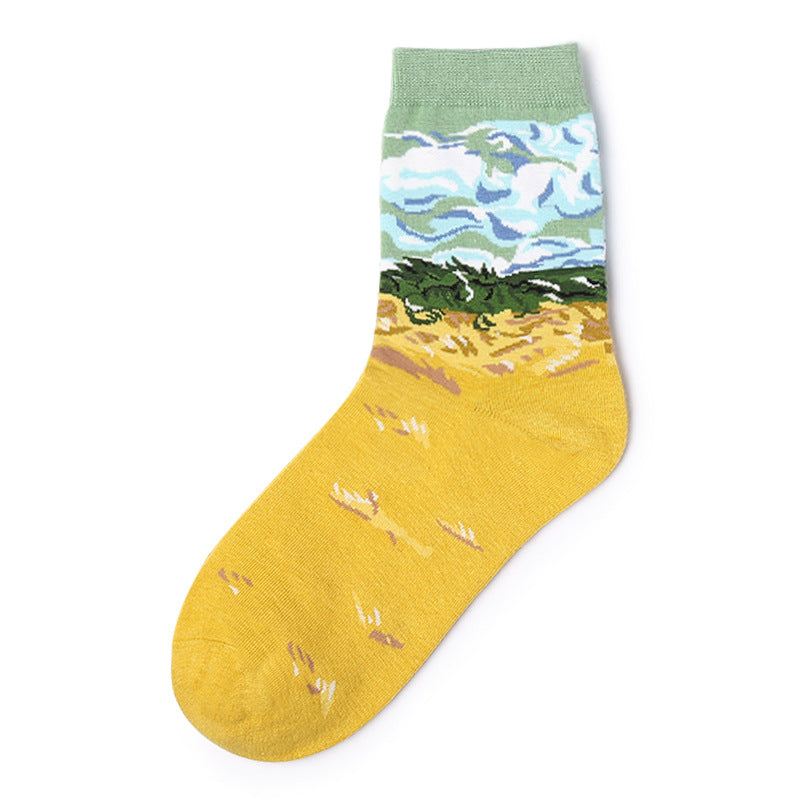 Famous Painting Pure Cotton Mid-Length Socks - Azure Art Shop