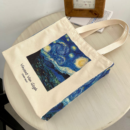 Women's Van Gogh Star Oil Canvas Tote Bag - Azure Art Shop