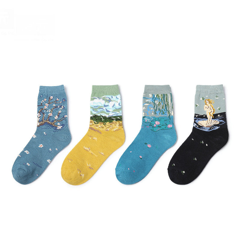 Famous Painting Pure Cotton Mid-Length Socks - Azure Art Shop