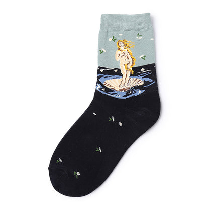 Famous Painting Pure Cotton Mid-Length Socks - Azure Art Shop