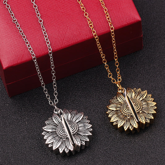 Personalized Engraved Name or Date Sun Flower Necklace