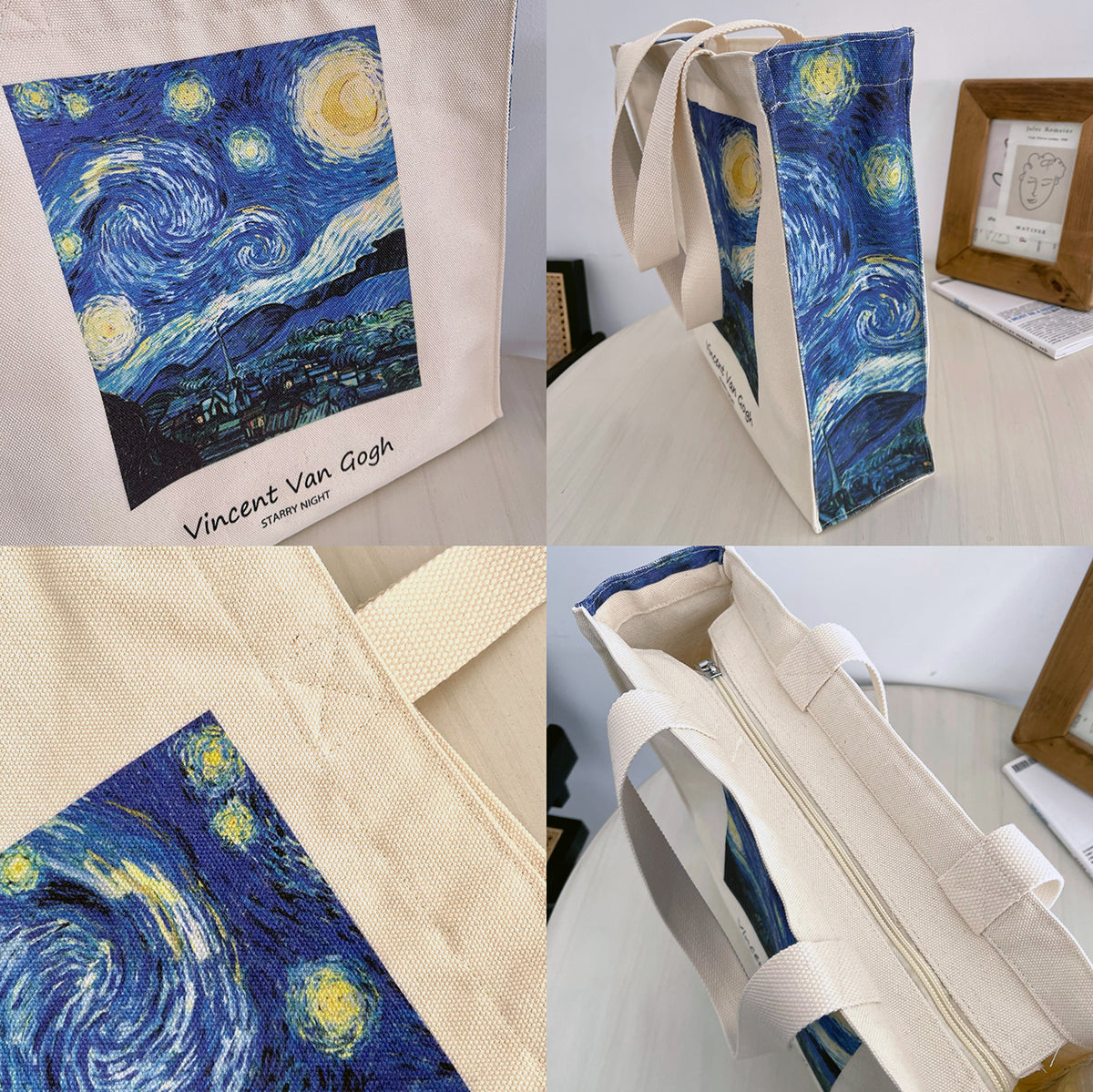 Women's Van Gogh Star Oil Canvas Tote Bag - Azure Art Shop