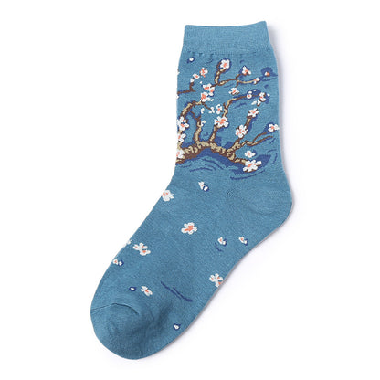 Famous Painting Pure Cotton Mid-Length Socks - Azure Art Shop